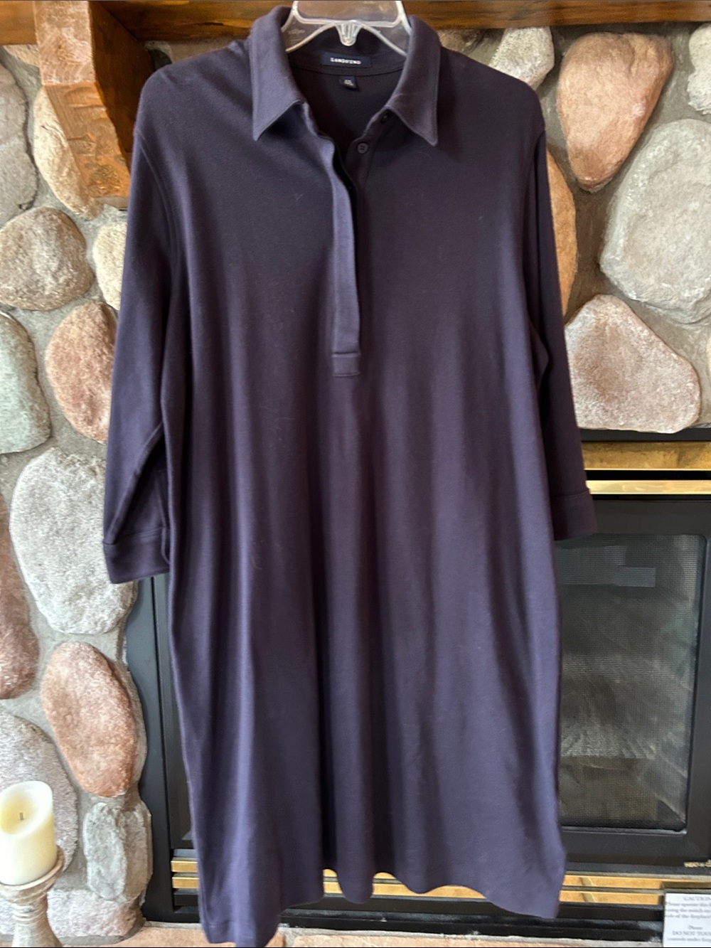Lands' End Women's Navy Blue Cotton Long Sleeve Polo Shirt Dress, Size XL